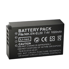For Nikon EN-EL20, EN-EL20a Batteries Coolpix P950, P1000, DL24-500, Coolpix A, 1 AW1, 1 J1, 1 J2, 1 J3, 1 S1, 1 V3 1020mAh Camera Battery