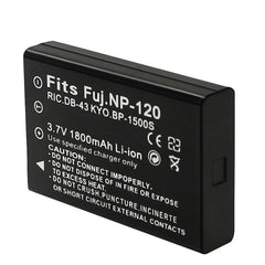 NP120 Battery (lion, 3.7V 1800 MAh) - Replacement for Fuji NP-120, Pentax D-LI7 & Ricoh DB-43 Batteries for Fujifilm FinePix F410Z, Pentax Optio 555, 750Z, MX, MX4, Kodak LS633, Ricoh Caplio