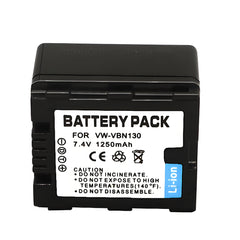 For Panasonic VW-VBN130 Battery Replacement HC-X910, HC-X920, HC-X920M, HDC-HS900, HDC-HS900GK, HDC-HS900GK-3D, HDC-HS900K, HDC-SD800, HDC-SD800GK 1250mAh Camera Batteries