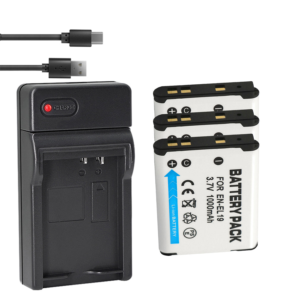 Compatible Charger Replacement for Nikon EN-EL19, Sony NP-BJ1 Battery and Nikon Coolpix S3300 S3400 S3500 S3600 S3700 S4100 S4300 S4400 S5200 S6700 S6800 S6900 S7000 and Sony DSC-RX0 Camera