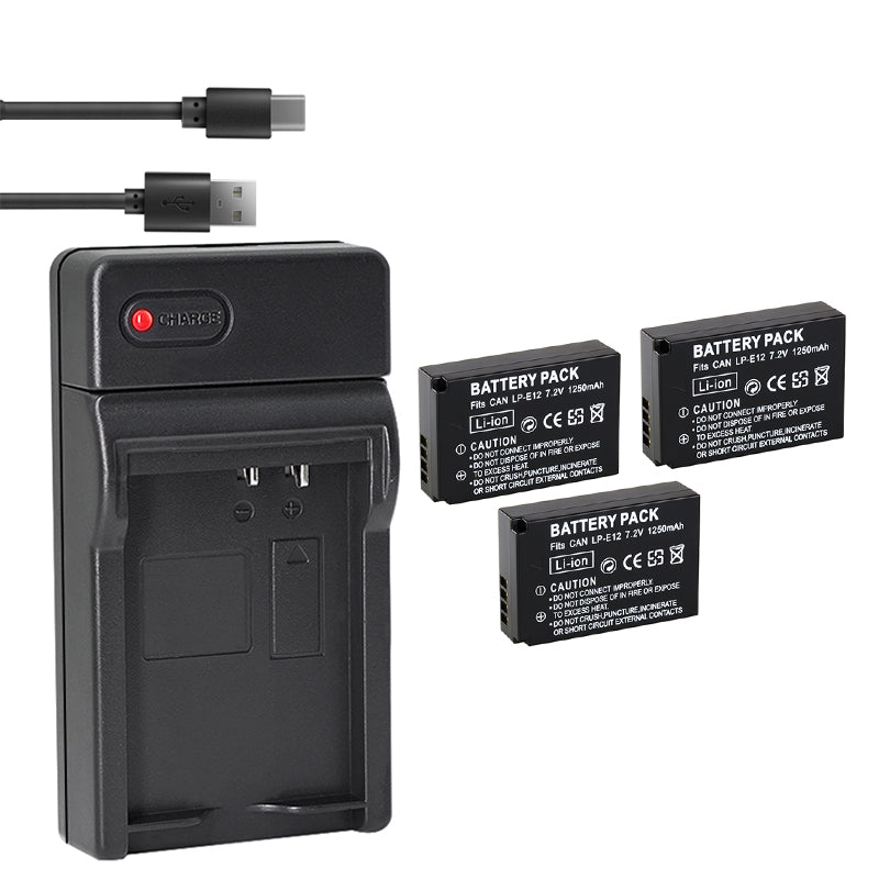 2-Pack of LP-E12 Batteries and USB Battery Charger for Canon EOS-M, EOS M2, EOS M10, EOS M50, EOS M50 Mark II, EOS M100, EOS M200, SX70 HS, Rebel SL1 Digital