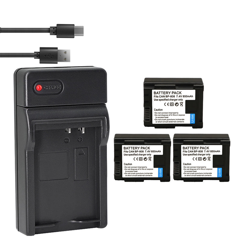 1-Pack BP-808 BP808 Battery and USB Wall Charger Compatible with Canon BP-809 BP-819 BP-827 Battery, Canon CG-800 Charger, Canon VIXIA HG20 VIXIA HG21 VIXIA HG30, XA10, XA10 HD Cameras