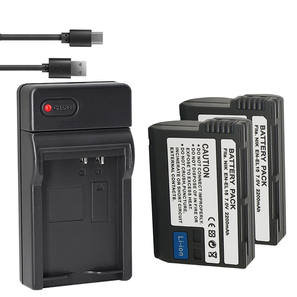 EN-EL15a EN-EL15b EN-EL15c Battery and USB Charger Compatible with Nikon D780, Z6, Z7, D850, D810, D810A, D800, D800E, D7500, D7200, D7100, D7000, D750, D810, D610, D600, 1v1 Cameras