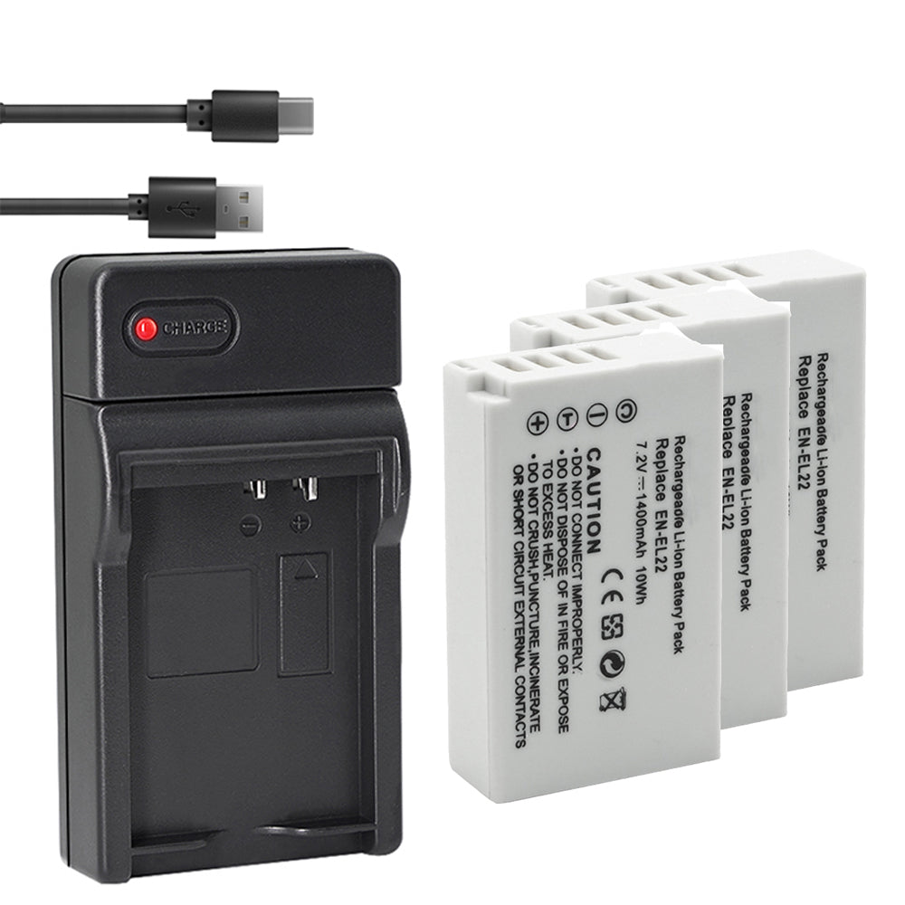 Battery and USB Charger Compatible with Nikon EN-EL22 Battery MH-29 Charger, Nikon 1 J4 Digital Camera, Nikon 1J4 Digital Camera, Nikon 1 S2 Digital Camera, Nikon 1S2 Digital Camera