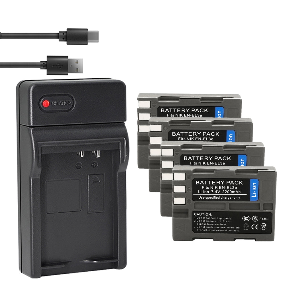 EN-EL3e Battery 2-Pack 2200mAh and USB Charger Compatible with Nikon D50, D70, D70s, D80, D90, D100, D200, D300, D300S, D700 Digital SLR Cameras