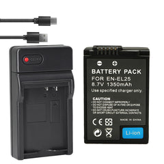 EN-EL25 Replacement Battery and USB Charger Set, 2 Pack 1350mah Batteries and Channel Type C USB Charger, Compatible with Nikon Z30 Z50 ZFC Camera 4241 EN-EL25 Battery MH-32 Charger