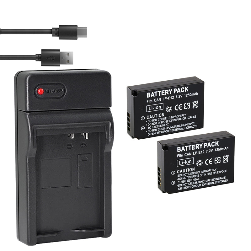 2-Pack of LP-E12 Batteries and USB Battery Charger for Canon EOS-M, EOS M2, EOS M10, EOS M50, EOS M50 Mark II, EOS M100, EOS M200, SX70 HS, Rebel SL1 Digital
