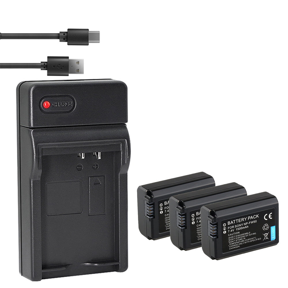 2 Pack Replacement Sony NP-FW50 Battery and Smart LCD Display USB Charger Compatible for Sony ZV-E10, Alpha A6500, A6300, A6000, A7s, A7, A7s Ii, A7s, A5100, A5000, A7r, A7 Ii Camera