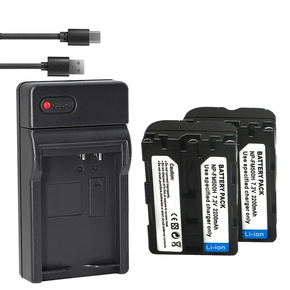 Battery X2 & LCD USB Charger for Sony NP-FM500H Alpha SLT A57 A58 A65 A77 A99 A77V A77II DSLR-A100 A200 A350 A450 A500 A550 A700 A850 A900 Alpha A99 II CLM-V55 DSLR A100 A200 A560 A580 A58