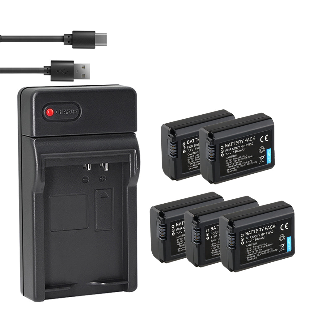 2 Pack Replacement Sony NP-FW50 Battery and Smart LCD Display USB Charger Compatible for Sony ZV-E10, Alpha A6500, A6300, A6000, A7s, A7, A7s Ii, A7s, A5100, A5000, A7r, A7 Ii Camera