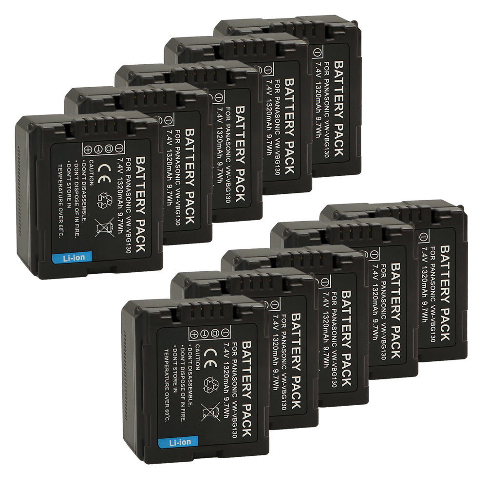 For Panasonic VW-VBG130 Battery Replacement Lumix DMC-L10, HDC-HS250, HDC-HS300, HDC-HS700, HDC-SD10, HDC-SD600, HDC-SD700, HDC-SDT750, HDC-TM10, HDC-TM15 1320mAh Camera Batteries