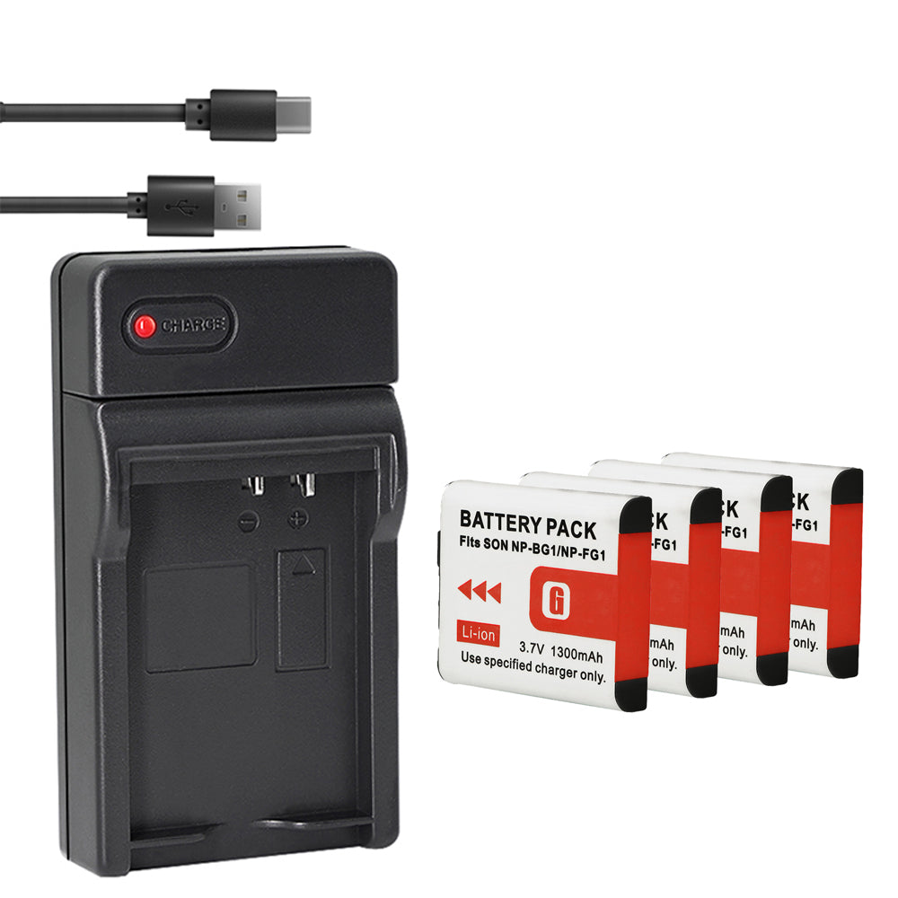 Battery X2 + Slim USB Charger for Sony NP-BG1 NP-FG1 Battery Sony Cybershot DSC-HX5V, DSC-HX9V, DSC-W30, DSC-W35, DSC-W50, DSC-W55, DSC-W70, DSC-W80, DSC-W290, DSC-H10, H20, H50, H55, H70, H90