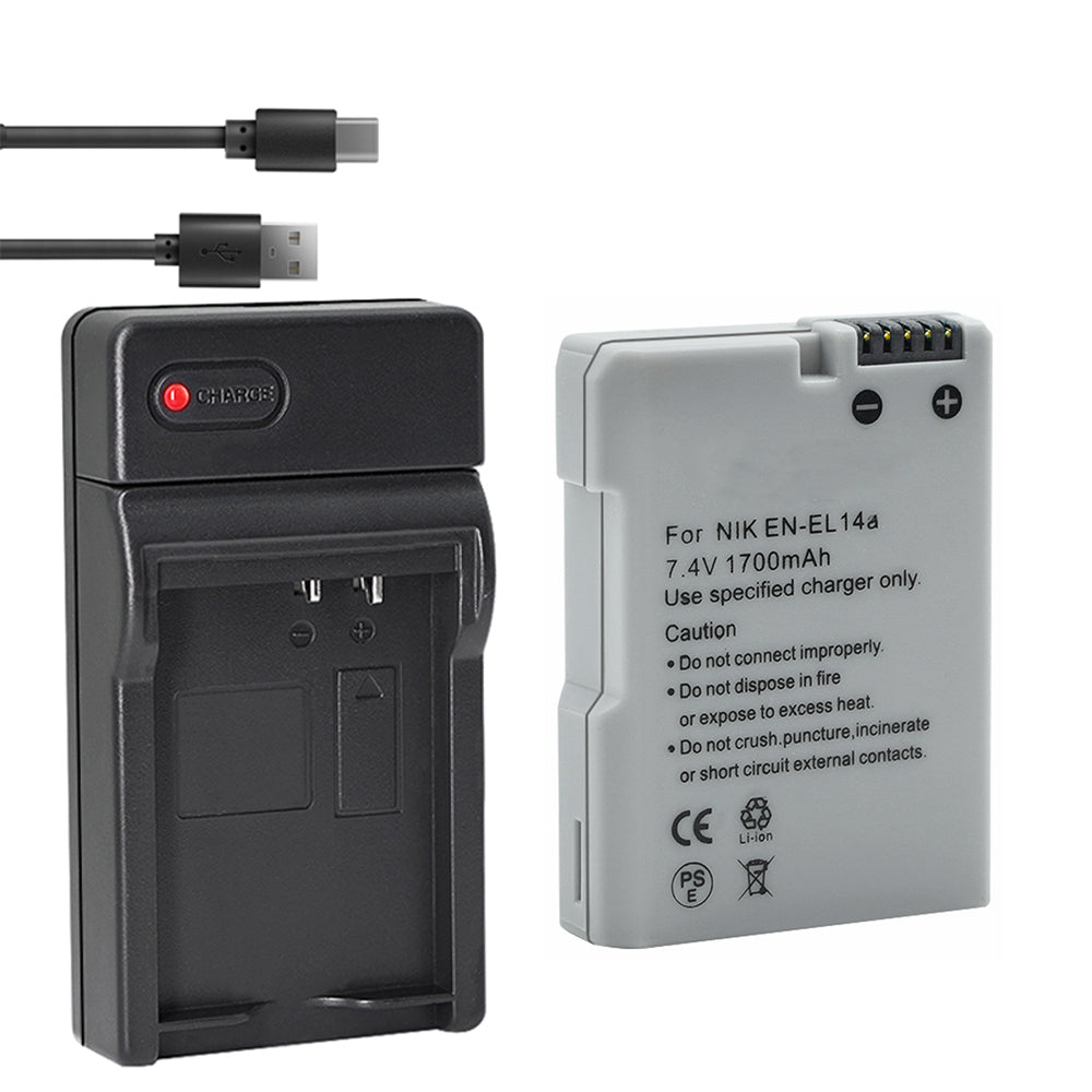 EN-EL14 / EN-EL14a Battery Packs and Rapid USB Charger for Nikon D3100 D3200 D3300 D3400 D3500 D5100 D5200 D5300 D5500 D5600 DF Coolpix P7000 P7100 P7700 P7800 Cameras