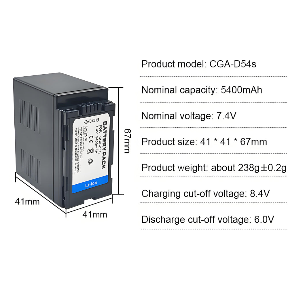 For Panasonic CGR-D54S CGA-D54S Battery AG-HPX250 AG-HPX255 HDC-Z10000 NV-DS29 NV-DS30 NV-DS50 NV-GX7 5400mAh Camera Batteries
