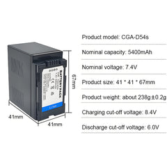For Panasonic CGR-D54S CGA-D54S Battery AG-HPX250 AG-HPX255 HDC-Z10000 NV-DS29 NV-DS30 NV-DS50 NV-GX7 5400mAh Camera Batteries