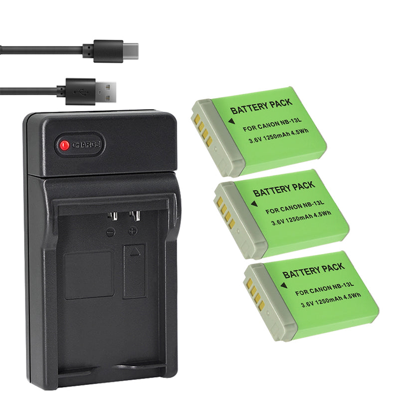2-Pack of NB-13L Batteries and  Battery Charger for Canon PowerShot SX740 HS, G1 X Mark III, G5 X, G5 X Mark II, G7 X, G7 X Mark II, G7 X Mark III, G9 X, G9 X Mark II, SX620 HS, SX720 HS Camera