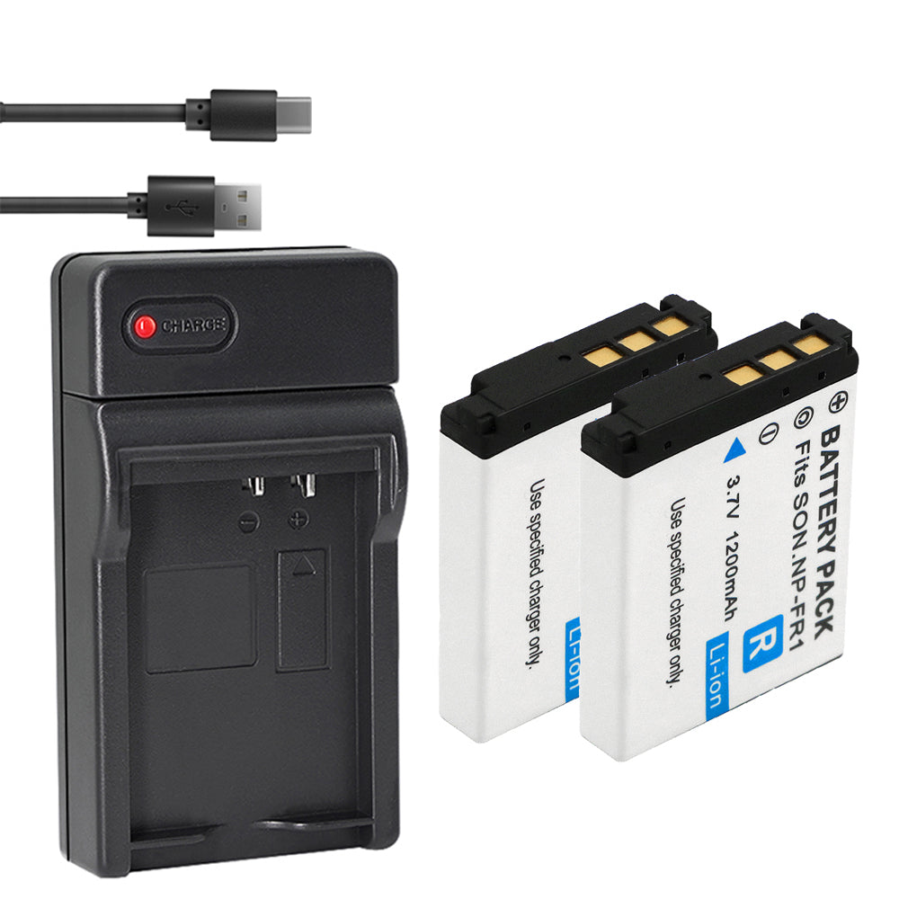2Pcs 1200mAh NP-FR1 NP FR1 Camera Battery + LCD USB Charger for Sony NP-FR1; Sony Cyber-Shot DSC-F88,DSC-G1,DSC-P100,DSC-P100/LJ,DSC-P100/R,DSC-P120,DSCP150,DSC-P200,DSC-T30,DSC-T50,DSC-V3 Came