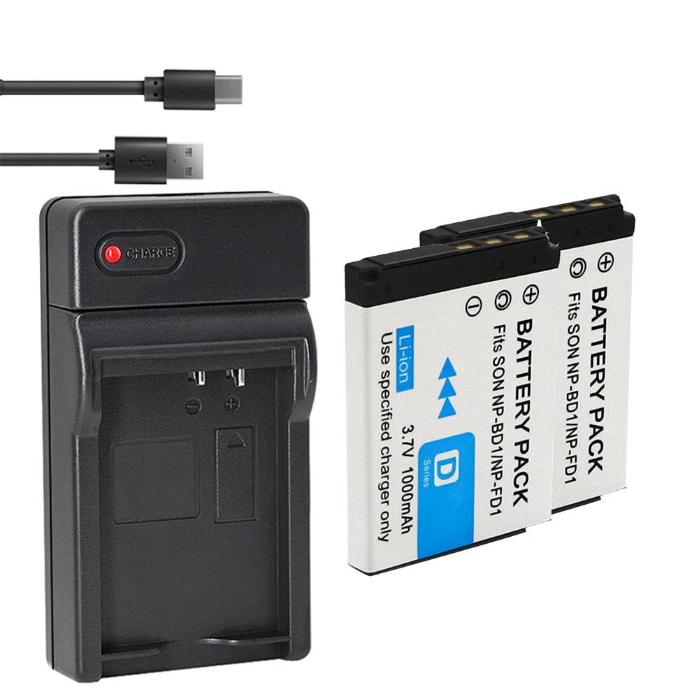 1-Pack Battery and USB Charger Replacement for Sony NP-BD1 FD1 Battery, Sony BC-CSD BC-CS3 Charger, Sony Cyber-shot DSC-TX1, Cyber-shot DSC-G3, Cyber-shot DSC-T2, Cyber-shot DSC-T70 Cameras