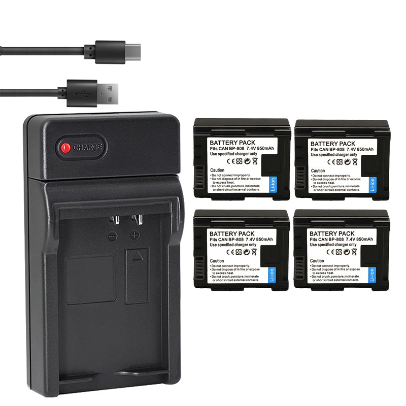 1-Pack BP-808 BP808 Battery and USB Wall Charger Compatible with Canon BP-809 BP-819 BP-827 Battery, Canon CG-800 Charger, Canon VIXIA HG20 VIXIA HG21 VIXIA HG30, XA10, XA10 HD Cameras