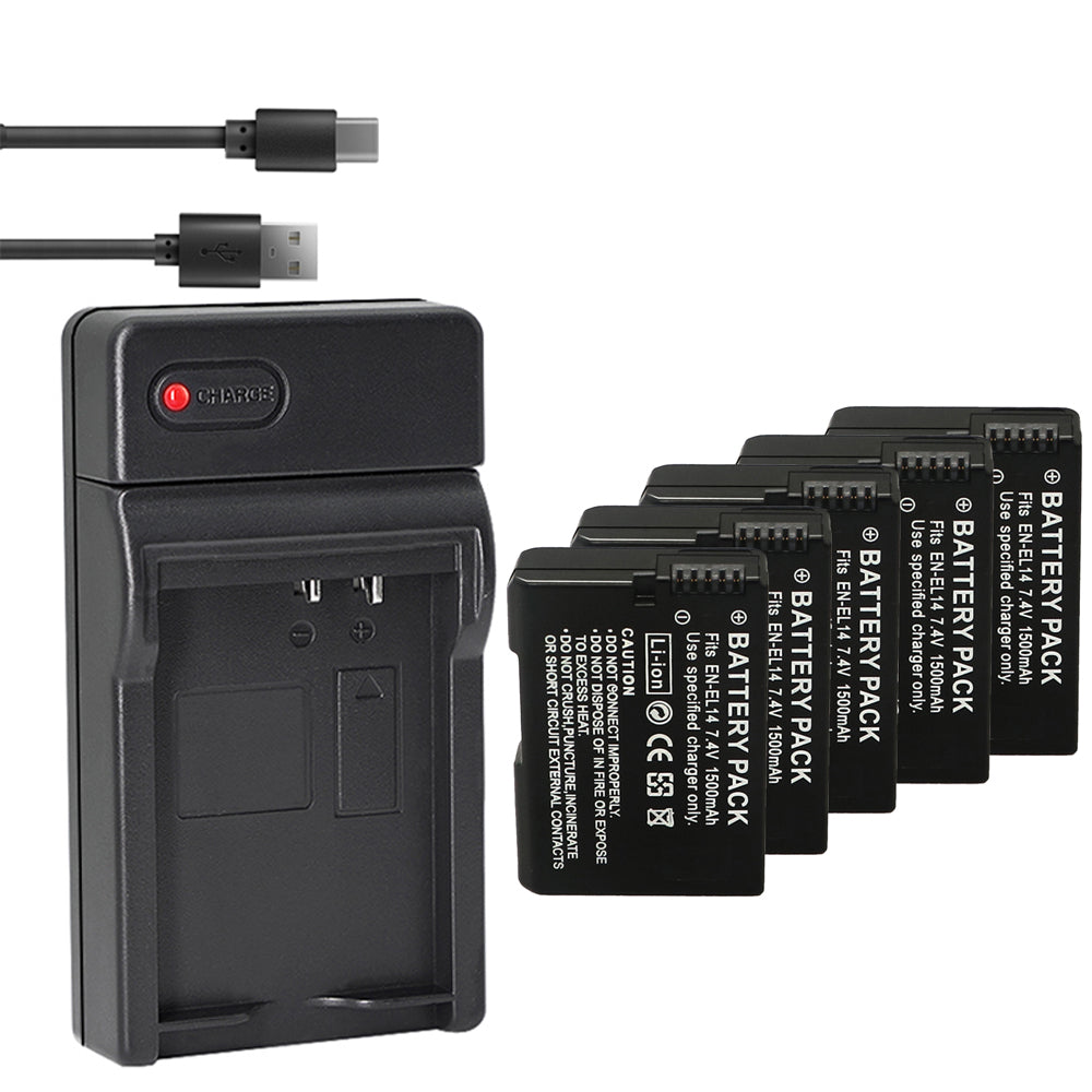 EN-EL14 / EN-EL14a Battery Packs and Rapid USB Charger for Nikon D3100 D3200 D3300 D3400 D3500 D5100 D5200 D5300 D5500 D5600 DF Coolpix P7000 P7100 P7700 P7800 Cameras