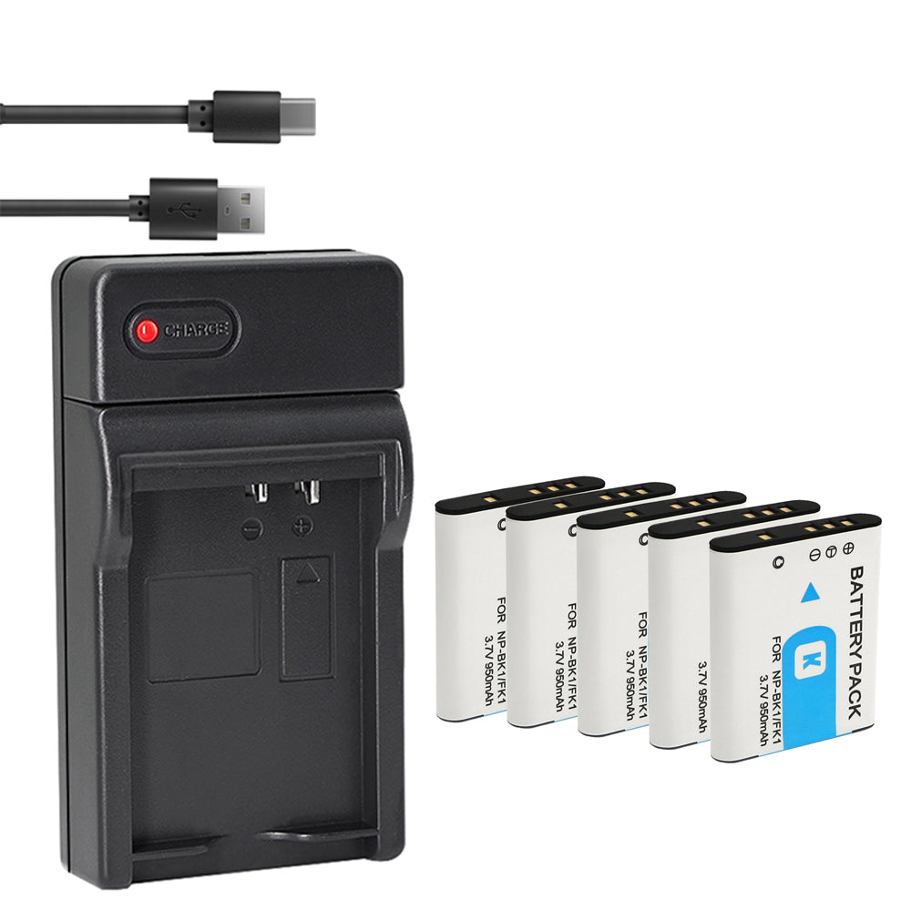 Battery (X2) & Slim USB Charger for Sony NP-BK1, NPBK1 and Cybershot DSC-W180, DSC-W190, DSC-W370, DSC-S750, DSC-S780, DSC-S950, DSC-S980, Webbie MHS-CM1 HD, MHS-PM1, MHS-PM5, Bloggie MHS-CM5