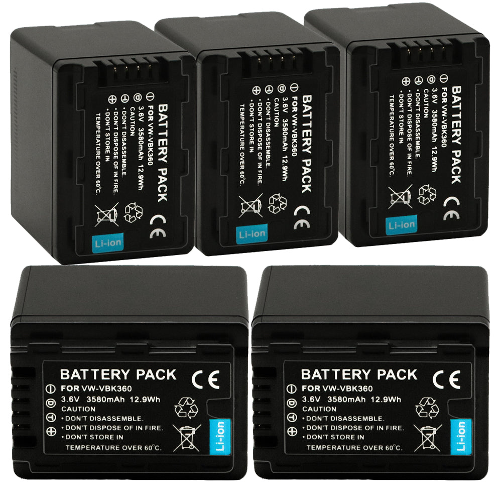 For Panasonic VW-VBK360 Battery Replacement SDR-S50K, SDR-S50N, SDR-S50P, SDR-S50PC 3580mAh Camera Batteries
