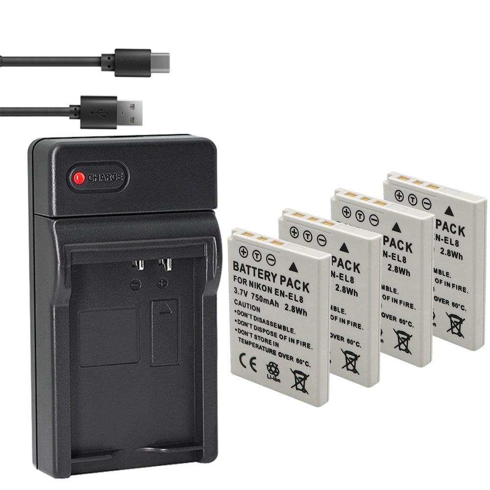 Battery X2 & Slim USB Charger for Nik EN-EL8 Coolpix P1 P2 Coolpix S1 S2 S3 S5 S6 Coolpix S7 S7c Coolpix S8 Coolpix S9 Coolpix S50 Coolpix S51 S51c Coolpix S52 S52c Cool-Station MV-11 MV-121