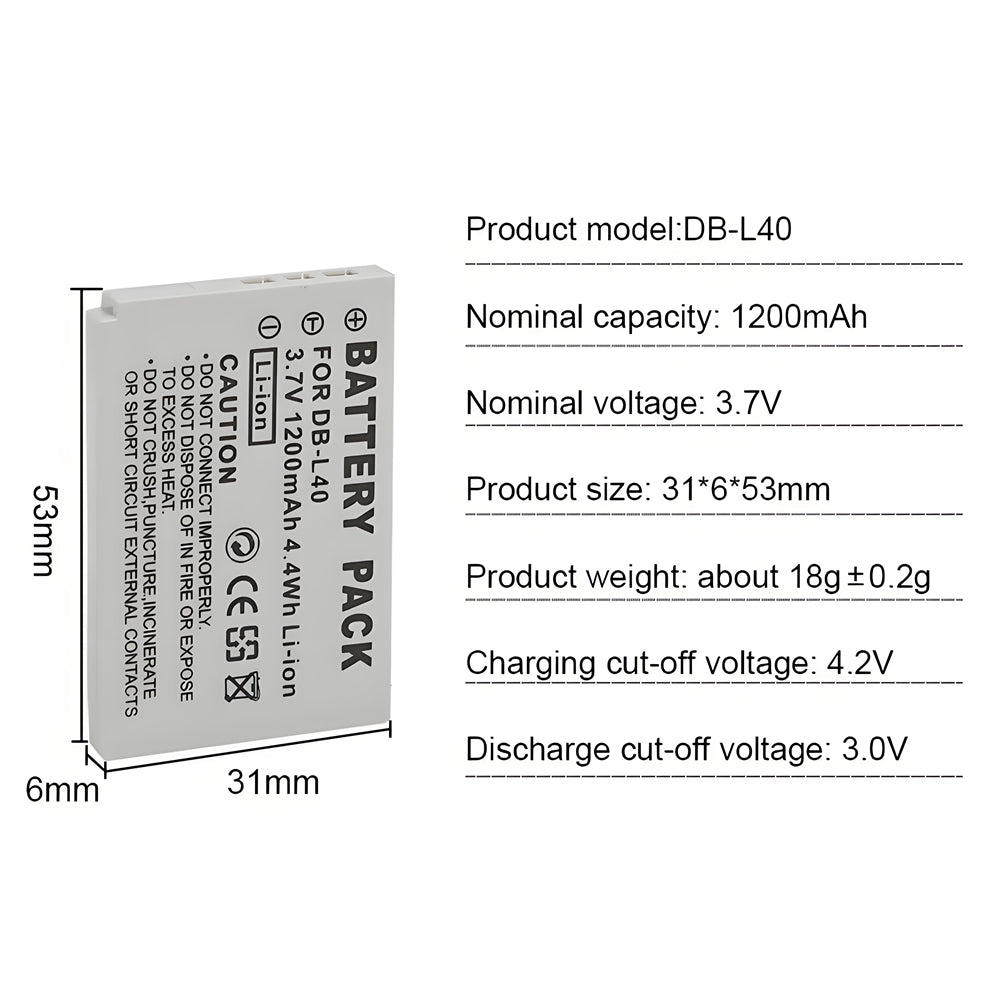 For Sanyo Camera Battery DB-L40 3.7V 1200mAh Batteries