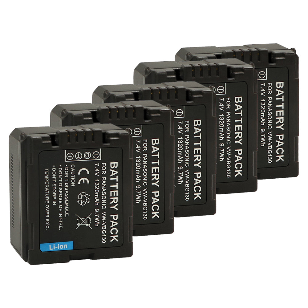 For Panasonic VW-VBG130 Battery Replacement Lumix DMC-L10, HDC-HS250, HDC-HS300, HDC-HS700, HDC-SD10, HDC-SD600, HDC-SD700, HDC-SDT750, HDC-TM10, HDC-TM15 1320mAh Camera Batteries