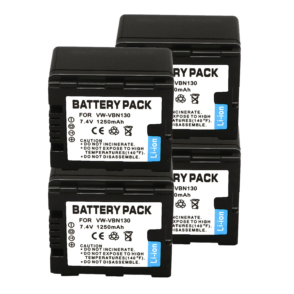 For Panasonic VW-VBN130 Battery Replacement HC-X910, HC-X920, HC-X920M, HDC-HS900, HDC-HS900GK, HDC-HS900GK-3D, HDC-HS900K, HDC-SD800, HDC-SD800GK 1250mAh Camera Batteries