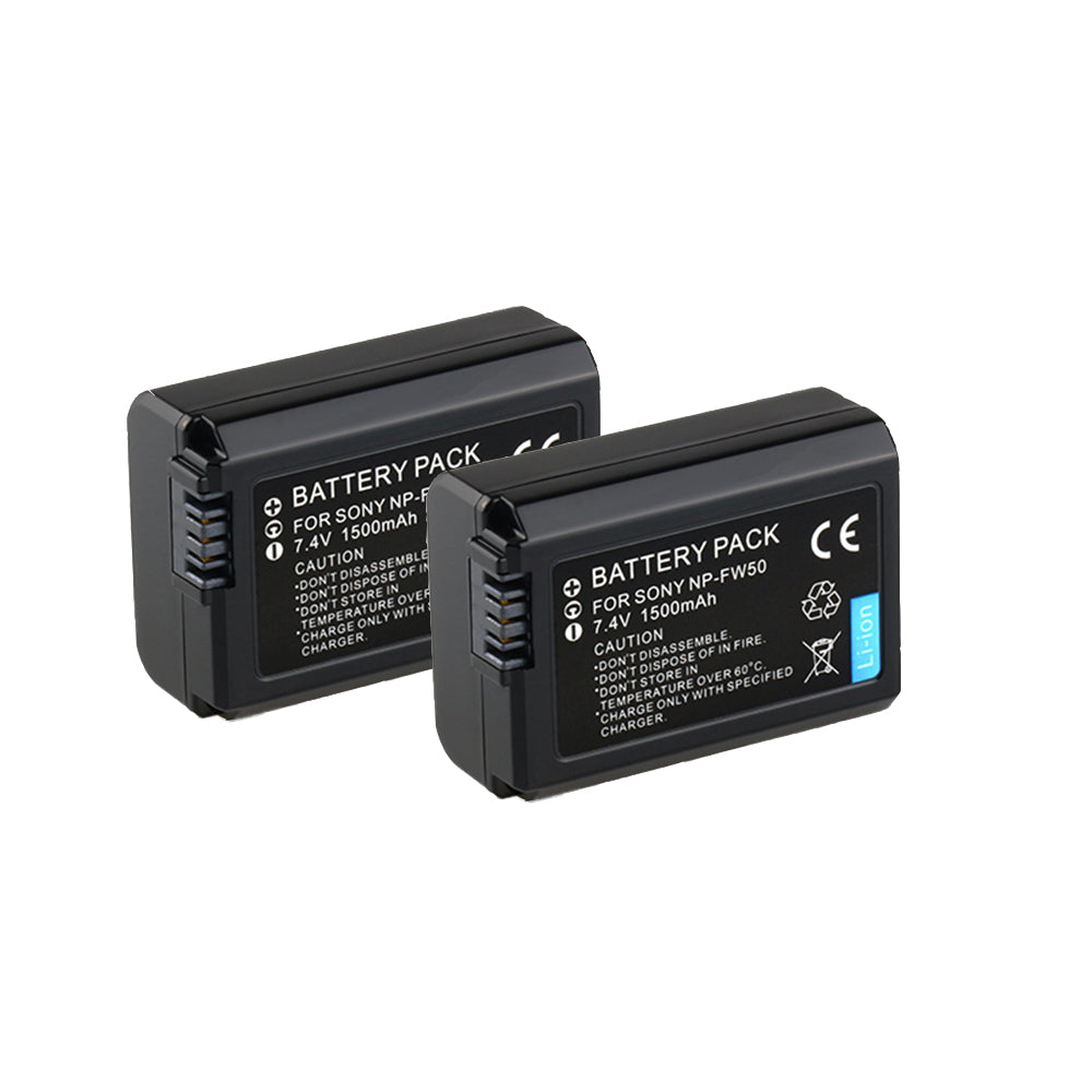 For Sony NP-FW50 Battery ZV-E10, Alpha A6500, A6300, A6000, A7s, A7, 1500mAh Camera Batteries