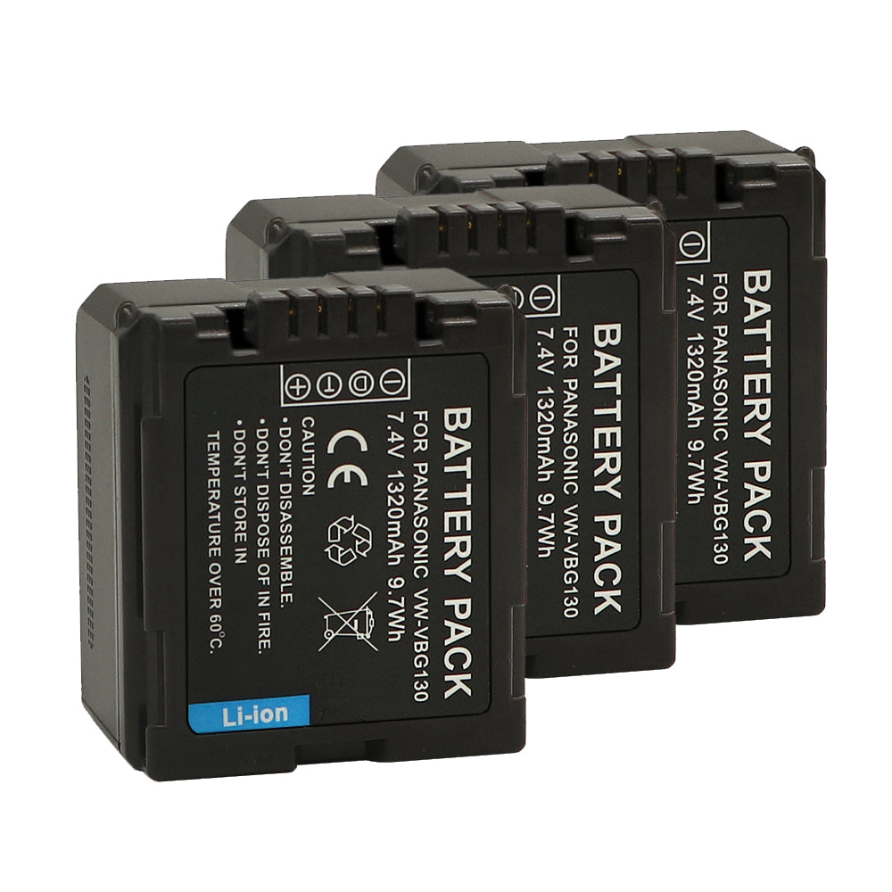 For Panasonic VW-VBG130 Battery Replacement Lumix DMC-L10, HDC-HS250, HDC-HS300, HDC-HS700, HDC-SD10, HDC-SD600, HDC-SD700, HDC-SDT750, HDC-TM10, HDC-TM15 1320mAh Camera Batteries