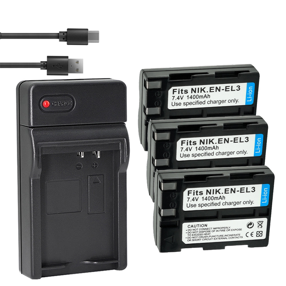 EN-EL3e EN-EL3 EN-EL3a Camera Battery Charger Compatible with Nikon D100,D100 SLR,D200,D300,D300s,D50,D70,D70s,D80,D90,DSLR D700,E880，MH-18, MH-18a, MH-19
