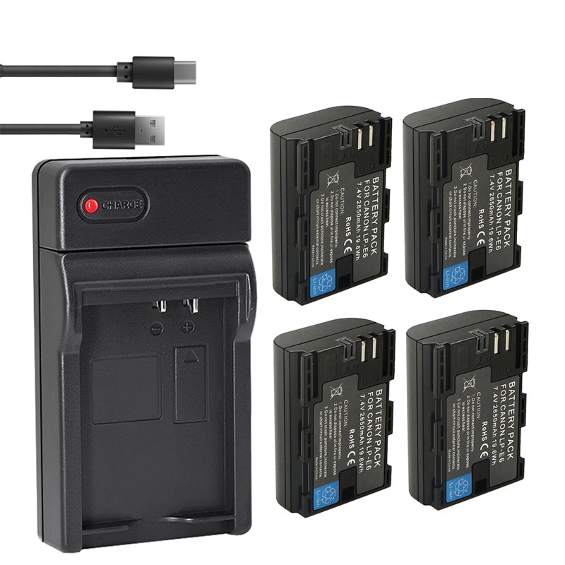 2-Pack of LP-E6N Batteries and Battery Charger for Canon EOS R, 90D, 60D, 70D, 80D, 5D II, III, IV, 6D, 7D, 7D Mark II, XC10, XC15 Cameras