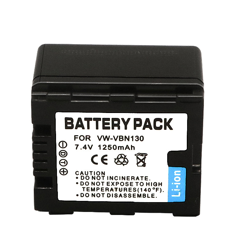 For Panasonic VW-VBN130 Battery Replacement HC-X910, HC-X920, HC-X920M, HDC-HS900, HDC-HS900GK, HDC-HS900GK-3D, HDC-HS900K, HDC-SD800, HDC-SD800GK 1250mAh Camera Batteries