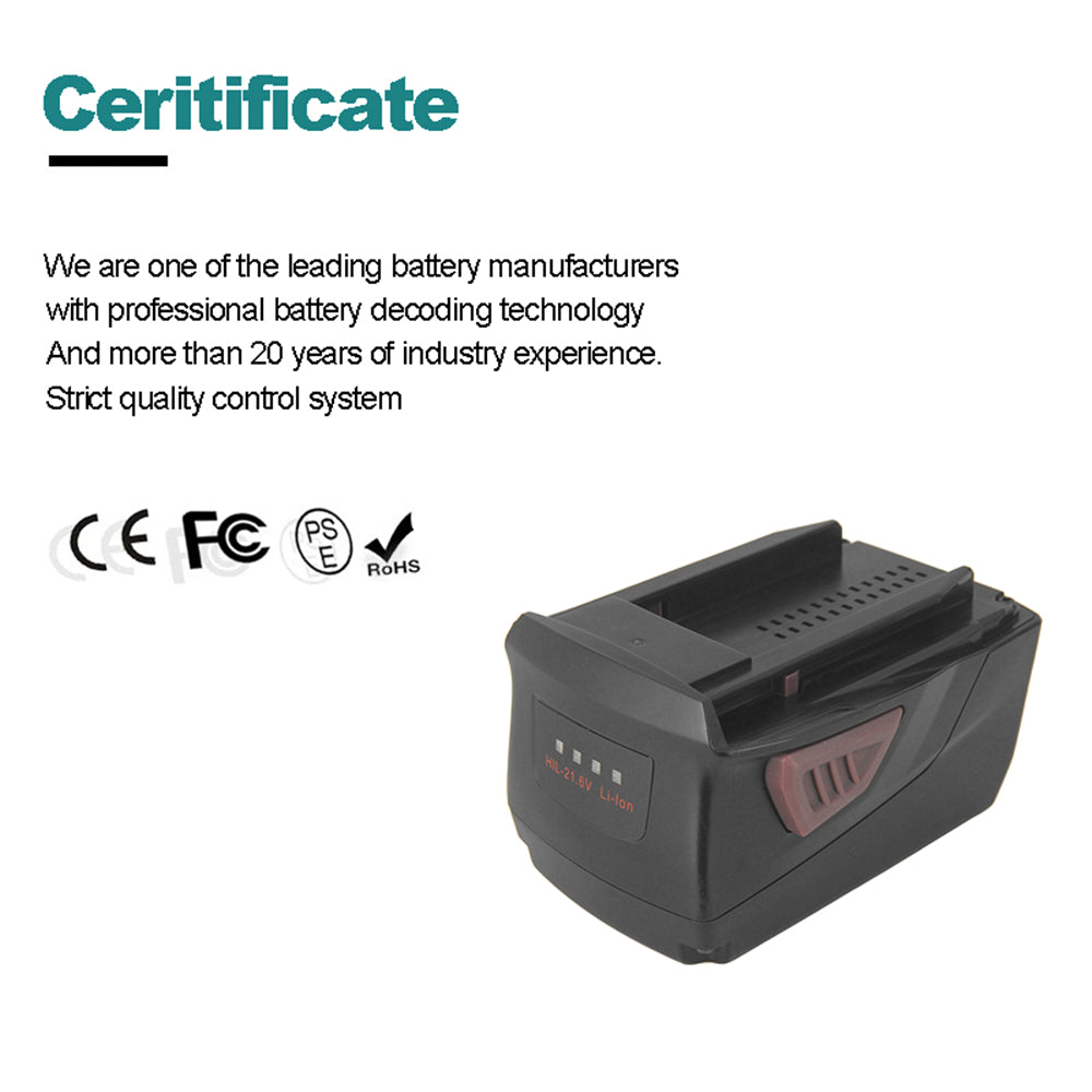 Battery 21.6V 4Ah Replace for HILTI B18/1.6 B18/2.6 B18/3.3 B18/5.2 SID 18-A AFH 18-A