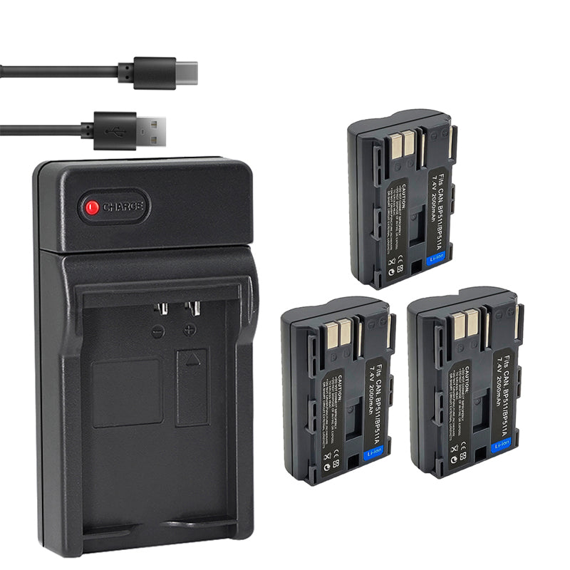 BP-511 BP-511a Battery 2-Pack 2000mAh and USB Charger for Canon EOS 5D 10D 20D 20Da 30D 40D 50D 300D D30 D60 and More Camera
