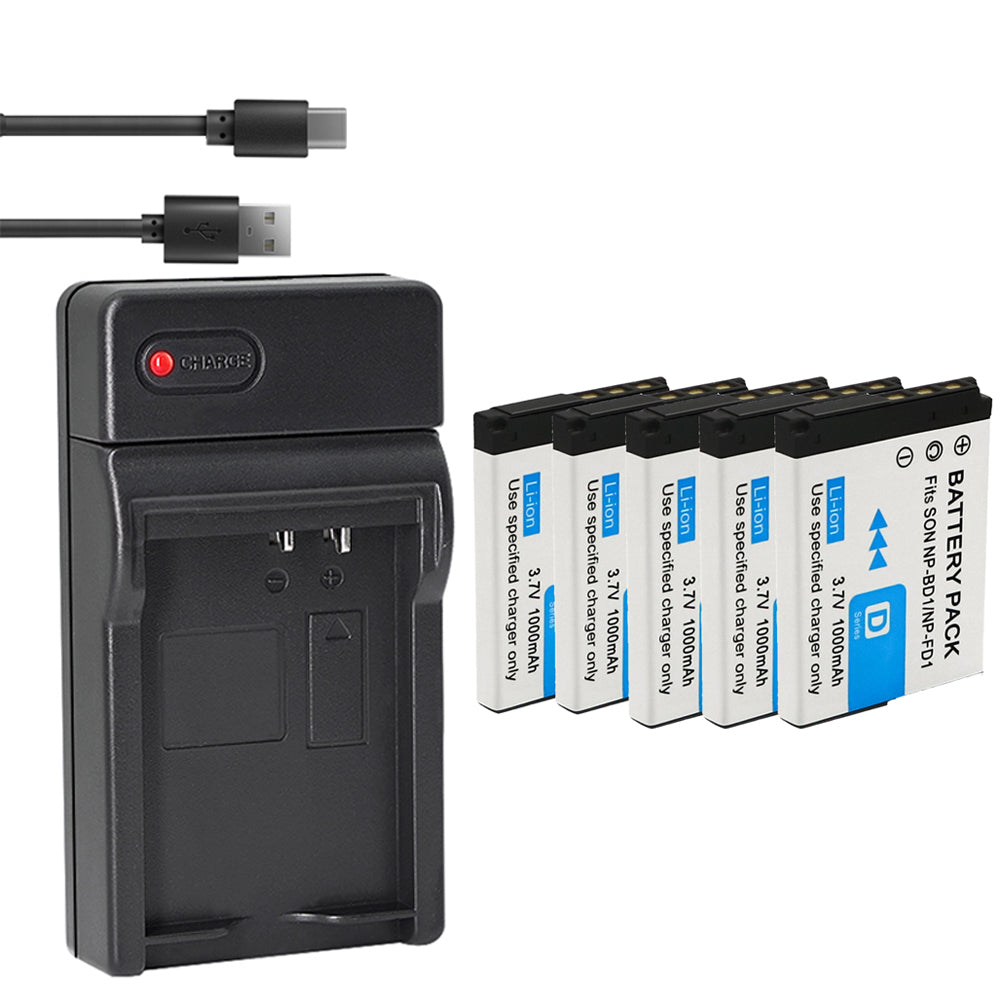 1-Pack Battery and USB Charger Replacement for Sony NP-BD1 FD1 Battery, Sony BC-CSD BC-CS3 Charger, Sony Cyber-shot DSC-TX1, Cyber-shot DSC-G3, Cyber-shot DSC-T2, Cyber-shot DSC-T70 Cameras