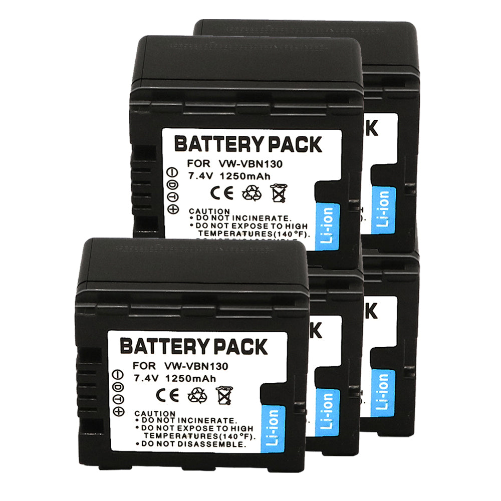 For Panasonic VW-VBN130 Battery Replacement HC-X910, HC-X920, HC-X920M, HDC-HS900, HDC-HS900GK, HDC-HS900GK-3D, HDC-HS900K, HDC-SD800, HDC-SD800GK 1250mAh Camera Batteries