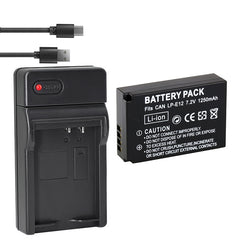 2-Pack of LP-E12 Batteries and USB Battery Charger for Canon EOS-M, EOS M2, EOS M10, EOS M50, EOS M50 Mark II, EOS M100, EOS M200, SX70 HS, Rebel SL1 Digital