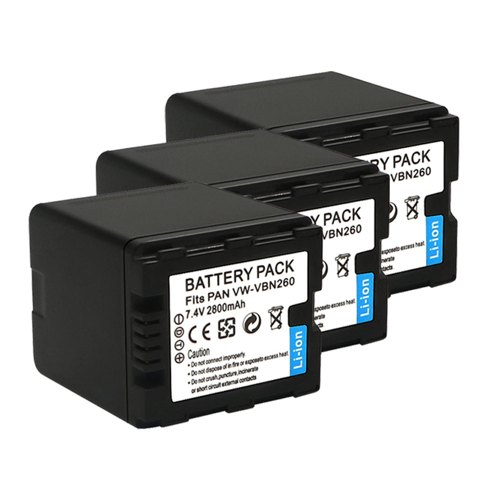 For Panasonic VW-VBN260 Li-ion Battery Replacement  HC-X800 X900 X910 X920 HDC-HS900 SD800 SD900 TM900 2800mAh Camera Batteries