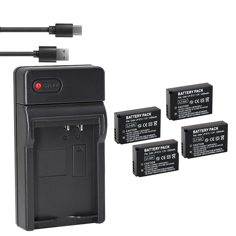 2-Pack of LP-E12 Batteries and USB Battery Charger for Canon EOS-M, EOS M2, EOS M10, EOS M50, EOS M50 Mark II, EOS M100, EOS M200, SX70 HS, Rebel SL1 Digital