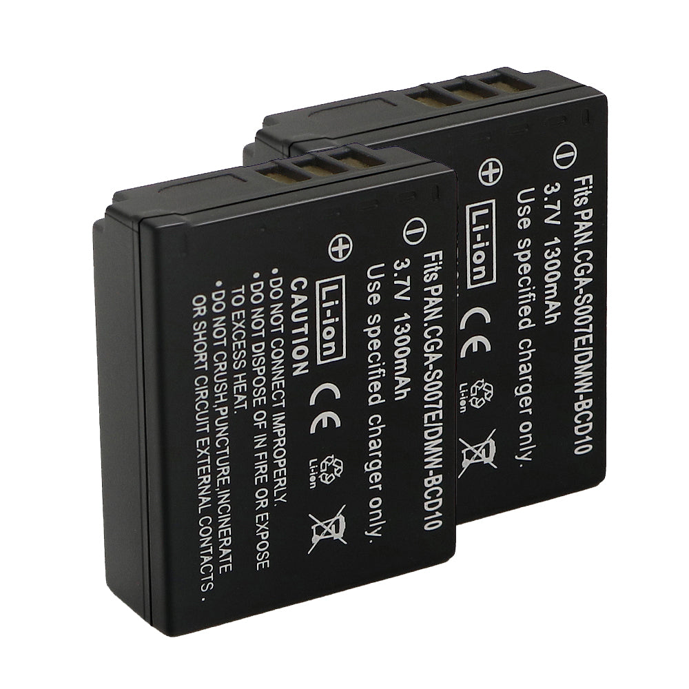 For Panasonic CGA-S007 Battery DMC-TZ1, DMC-TZ2, DMC-TZ3, DMC-TZ4, DMC-TZ5, DMC-TZ11 1300mAh Camera Batteries