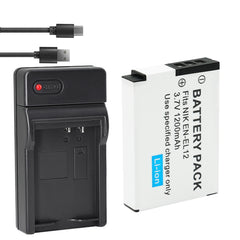 Battery (X2) & LCD Slim USB Charger for EN-EL12, ENEL12, MH-65 Coolpix S9900, S9700, AW120, S9500, AW110, S70, S9600, S6300, S6200, S8100, S9100, S800c, S31 Digital Cameras + More