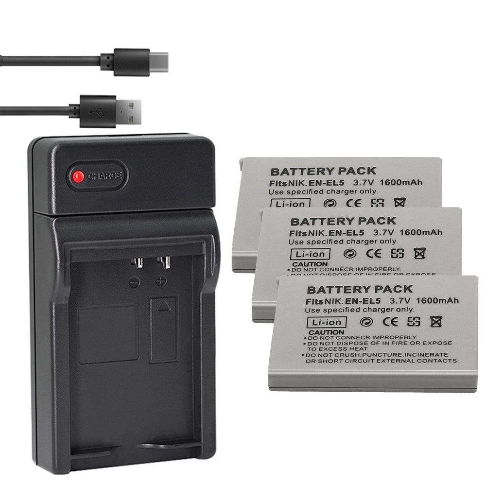 EN-EL5 Replacement Battery (2-Pack) and Charger Kit for Nikon EN-EL5 Coolpix P530, P520, P510, P100, P500, P5100, P5000, P6000, P90, P80 Cameras
