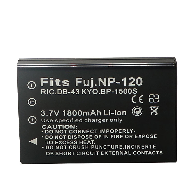 NP120 Battery (lion, 3.7V 1800 MAh) - Replacement for Fuji NP-120, Pentax D-LI7 & Ricoh DB-43 Batteries for Fujifilm FinePix F410Z, Pentax Optio 555, 750Z, MX, MX4, Kodak LS633, Ricoh Caplio