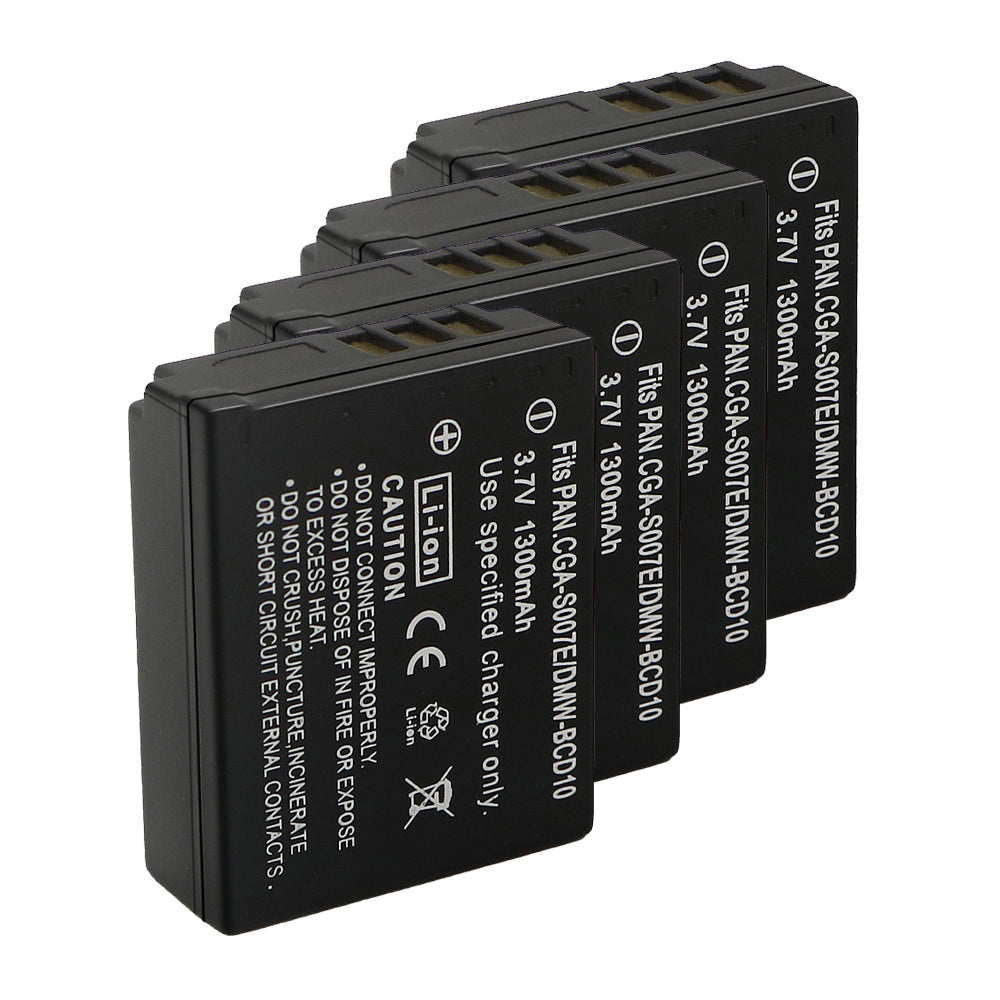 For Panasonic CGA-S007 Battery DMC-TZ1, DMC-TZ2, DMC-TZ3, DMC-TZ4, DMC-TZ5, DMC-TZ11 1300mAh Camera Batteries