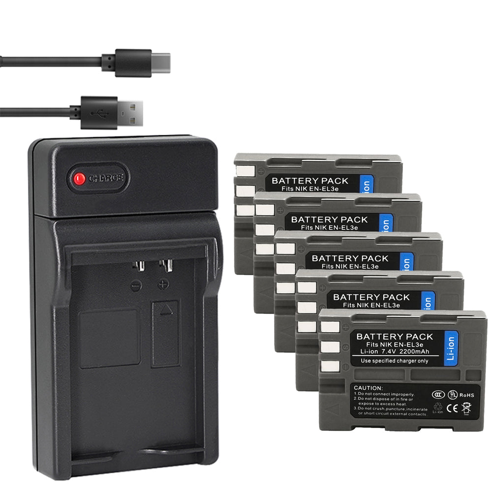 EN-EL3e Battery 2-Pack 2200mAh and USB Charger Compatible with Nikon D50, D70, D70s, D80, D90, D100, D200, D300, D300S, D700 Digital SLR Cameras