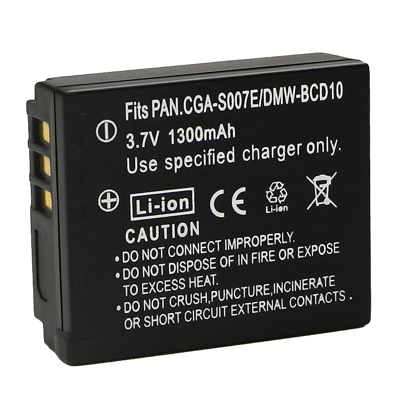 For Panasonic CGA-S007 Battery DMC-TZ1, DMC-TZ2, DMC-TZ3, DMC-TZ4, DMC-TZ5, DMC-TZ11 1300mAh Camera Batteries