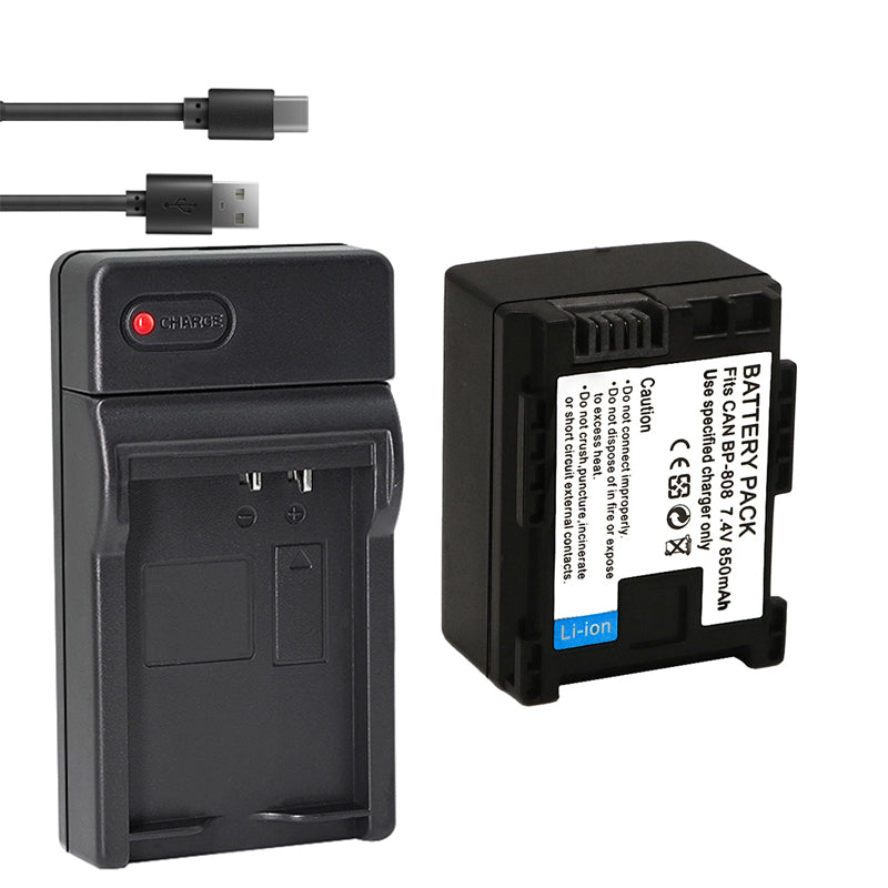 1-Pack BP-808 BP808 Battery and USB Wall Charger Compatible with Canon BP-809 BP-819 BP-827 Battery, Canon CG-800 Charger, Canon VIXIA HG20 VIXIA HG21 VIXIA HG30, XA10, XA10 HD Cameras